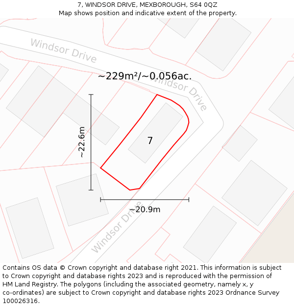 7, WINDSOR DRIVE, MEXBOROUGH, S64 0QZ: Plot and title map