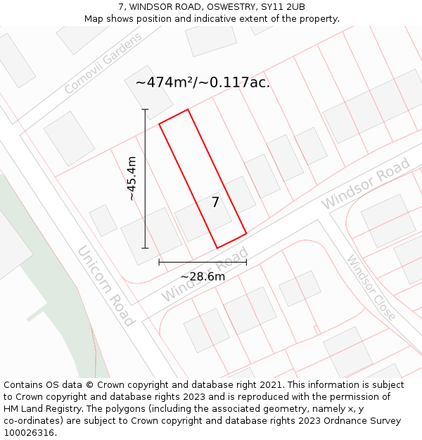 7, WINDSOR ROAD, OSWESTRY, SY11 2UB: Plot and title map