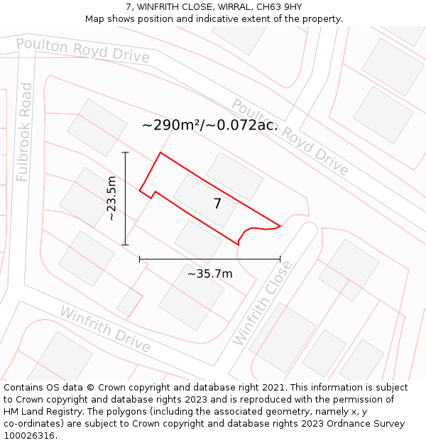 7, WINFRITH CLOSE, WIRRAL, CH63 9HY: Plot and title map