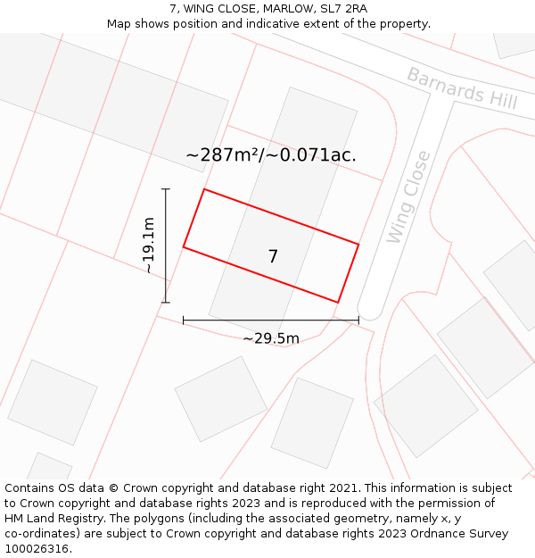 7, WING CLOSE, MARLOW, SL7 2RA: Plot and title map