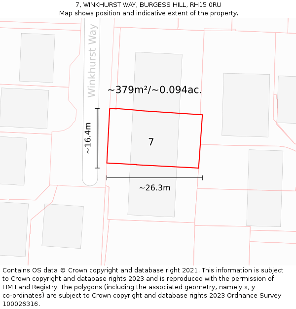 7, WINKHURST WAY, BURGESS HILL, RH15 0RU: Plot and title map