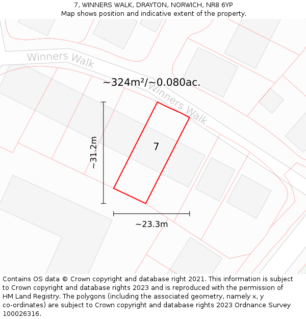 7, WINNERS WALK, DRAYTON, NORWICH, NR8 6YP: Plot and title map