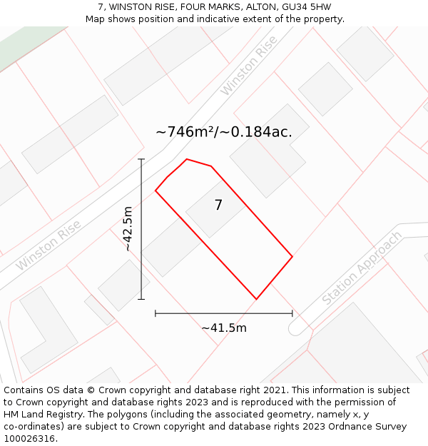 7, WINSTON RISE, FOUR MARKS, ALTON, GU34 5HW: Plot and title map