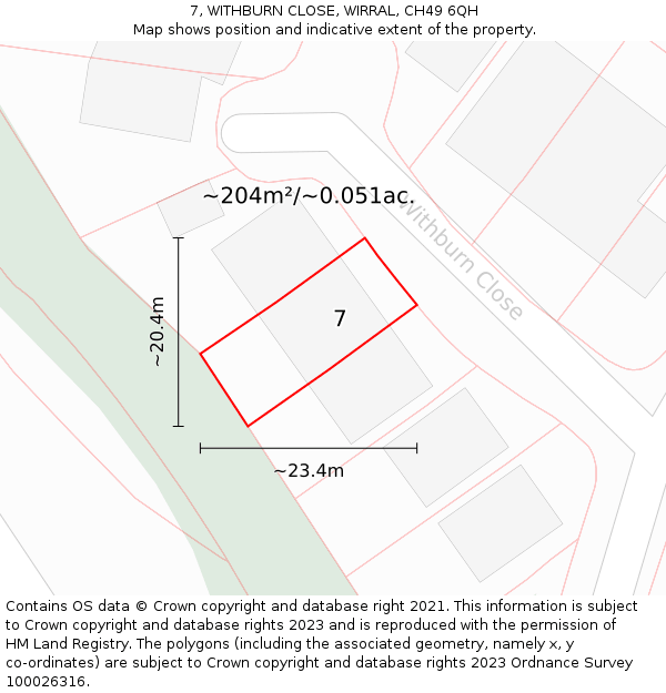 7, WITHBURN CLOSE, WIRRAL, CH49 6QH: Plot and title map