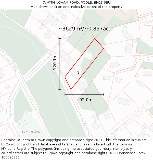 7, WITHINGHAM ROAD, POOLE, BH13 6BU: Plot and title map