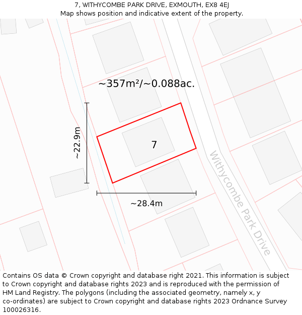7, WITHYCOMBE PARK DRIVE, EXMOUTH, EX8 4EJ: Plot and title map