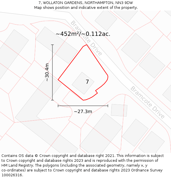 7, WOLLATON GARDENS, NORTHAMPTON, NN3 9DW: Plot and title map