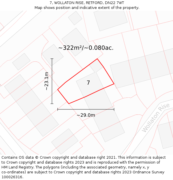 7, WOLLATON RISE, RETFORD, DN22 7WT: Plot and title map