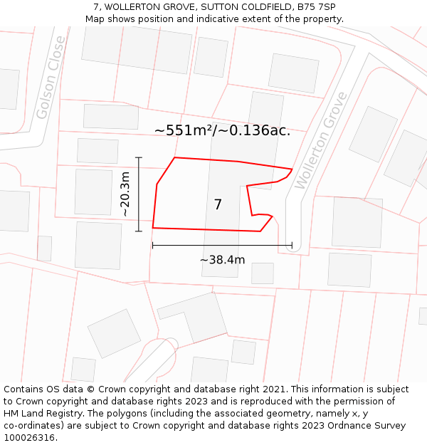 7, WOLLERTON GROVE, SUTTON COLDFIELD, B75 7SP: Plot and title map