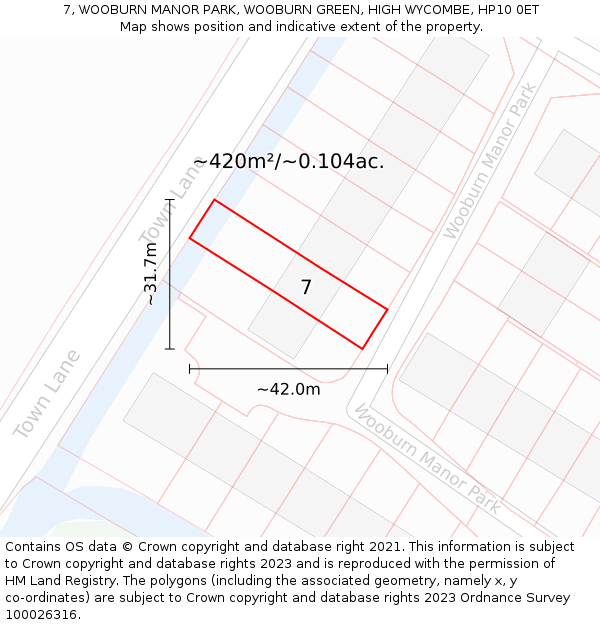 7, WOOBURN MANOR PARK, WOOBURN GREEN, HIGH WYCOMBE, HP10 0ET: Plot and title map