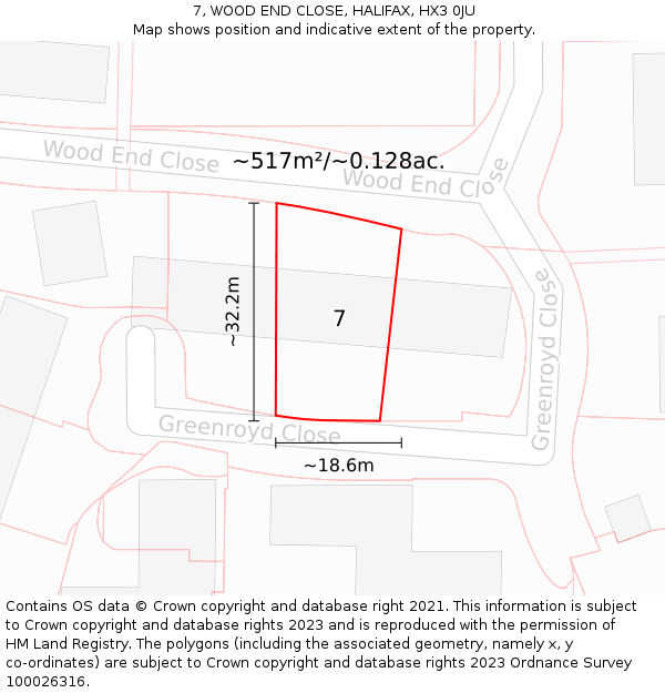 7, WOOD END CLOSE, HALIFAX, HX3 0JU: Plot and title map