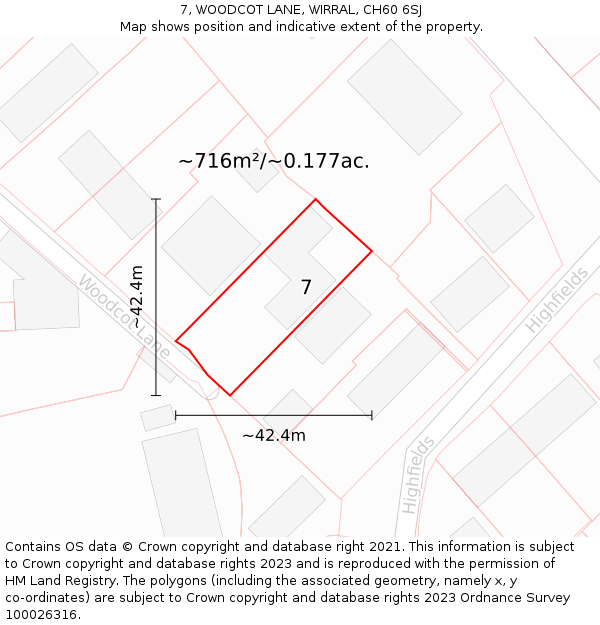 7, WOODCOT LANE, WIRRAL, CH60 6SJ: Plot and title map