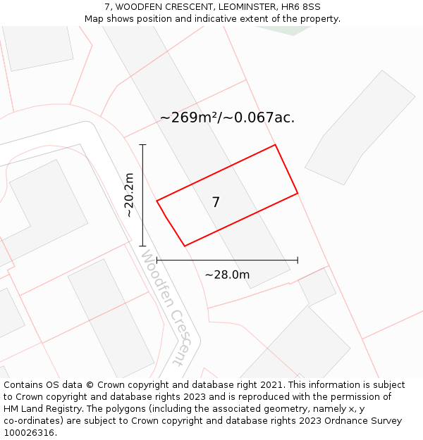 7, WOODFEN CRESCENT, LEOMINSTER, HR6 8SS: Plot and title map