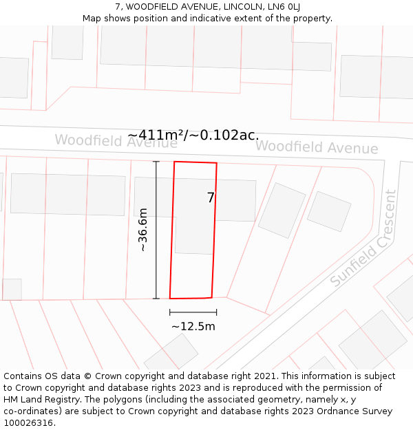 7, WOODFIELD AVENUE, LINCOLN, LN6 0LJ: Plot and title map