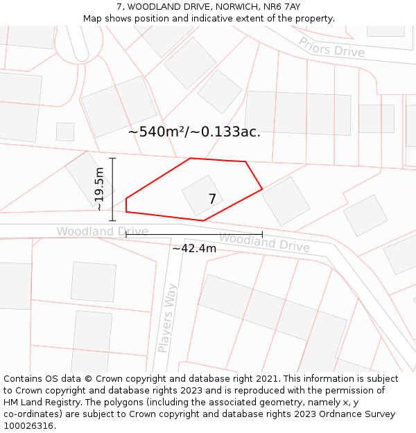 7, WOODLAND DRIVE, NORWICH, NR6 7AY: Plot and title map