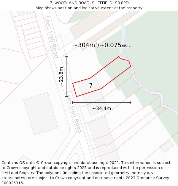 7, WOODLAND ROAD, SHEFFIELD, S8 8PD: Plot and title map