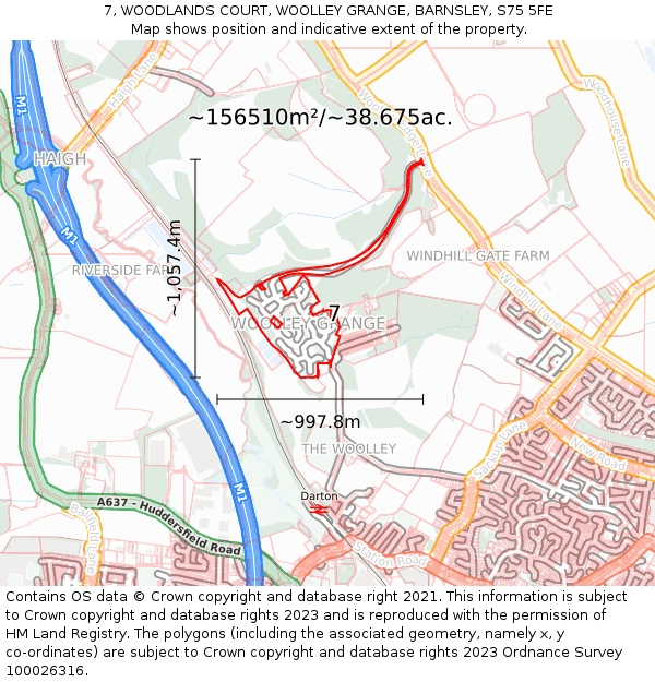 7, WOODLANDS COURT, WOOLLEY GRANGE, BARNSLEY, S75 5FE: Plot and title map