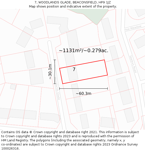 7, WOODLANDS GLADE, BEACONSFIELD, HP9 1JZ: Plot and title map