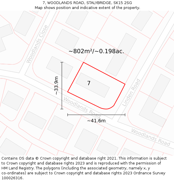 7, WOODLANDS ROAD, STALYBRIDGE, SK15 2SG: Plot and title map