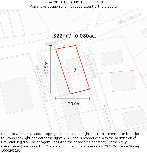 7, WOODLANE, FALMOUTH, TR11 4RG: Plot and title map