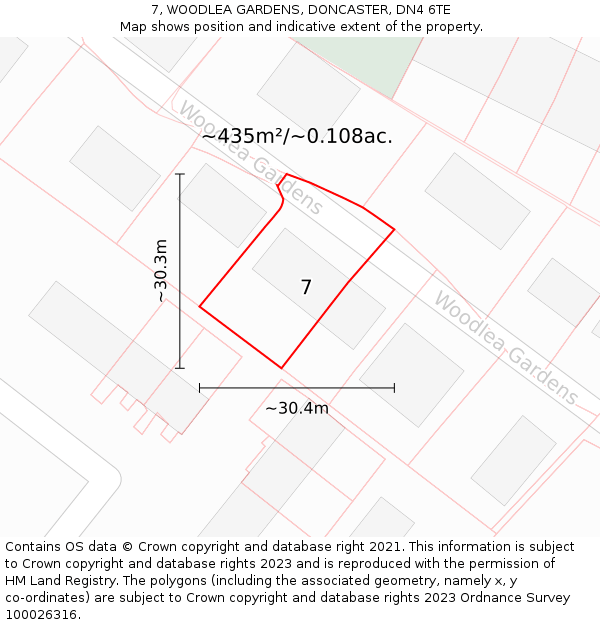 7, WOODLEA GARDENS, DONCASTER, DN4 6TE: Plot and title map