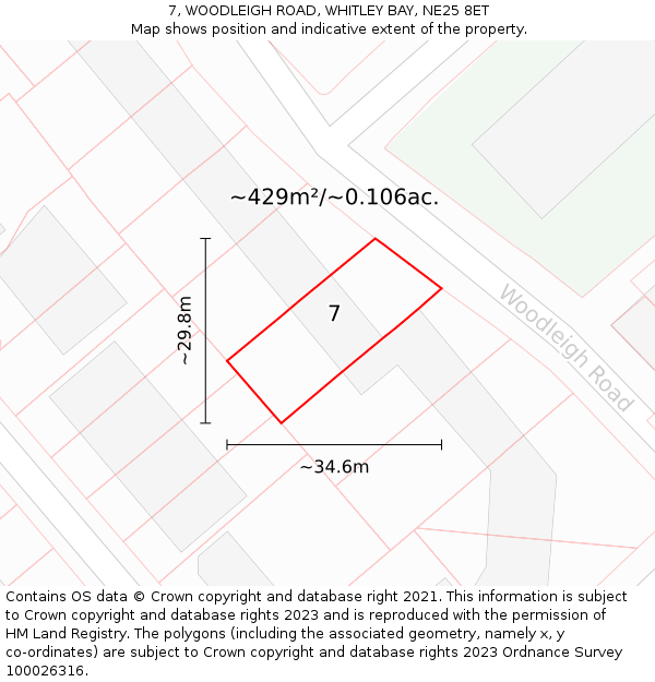 7, WOODLEIGH ROAD, WHITLEY BAY, NE25 8ET: Plot and title map