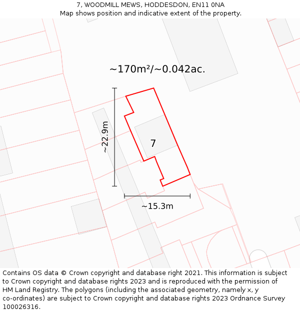 7, WOODMILL MEWS, HODDESDON, EN11 0NA: Plot and title map