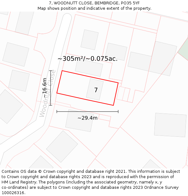 7, WOODNUTT CLOSE, BEMBRIDGE, PO35 5YF: Plot and title map