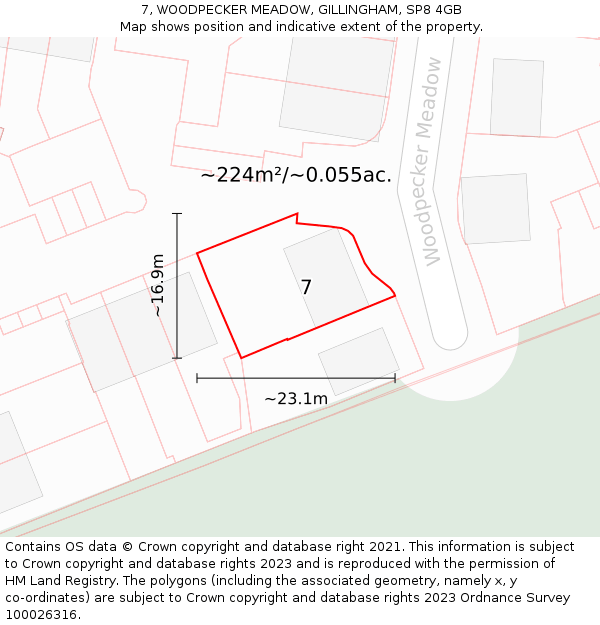 7, WOODPECKER MEADOW, GILLINGHAM, SP8 4GB: Plot and title map