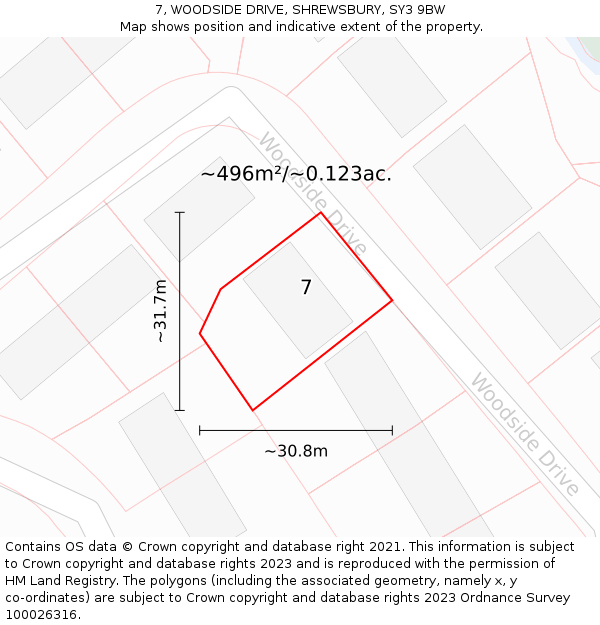 7, WOODSIDE DRIVE, SHREWSBURY, SY3 9BW: Plot and title map