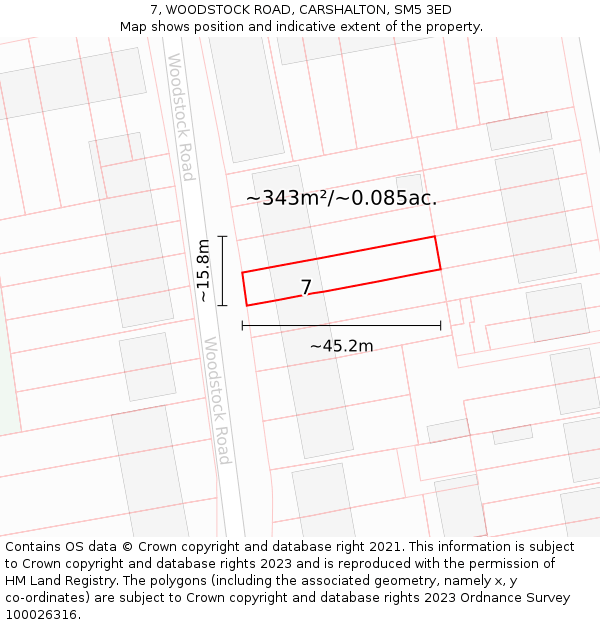 7, WOODSTOCK ROAD, CARSHALTON, SM5 3ED: Plot and title map