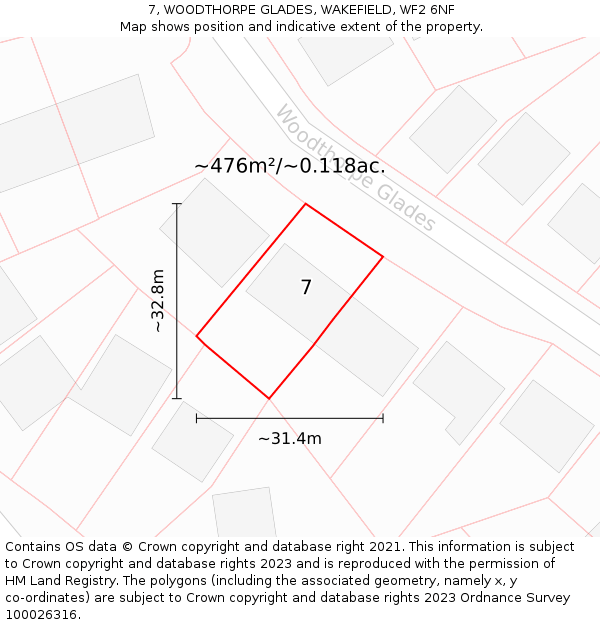 7, WOODTHORPE GLADES, WAKEFIELD, WF2 6NF: Plot and title map