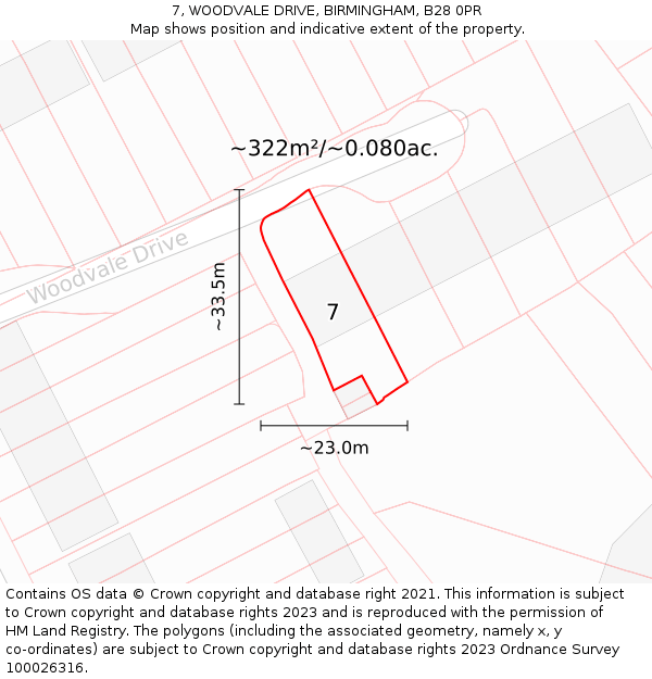 7, WOODVALE DRIVE, BIRMINGHAM, B28 0PR: Plot and title map