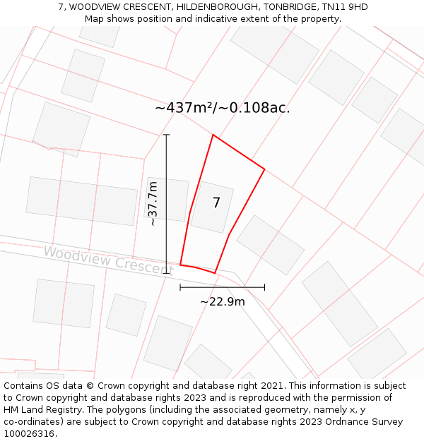 7, WOODVIEW CRESCENT, HILDENBOROUGH, TONBRIDGE, TN11 9HD: Plot and title map