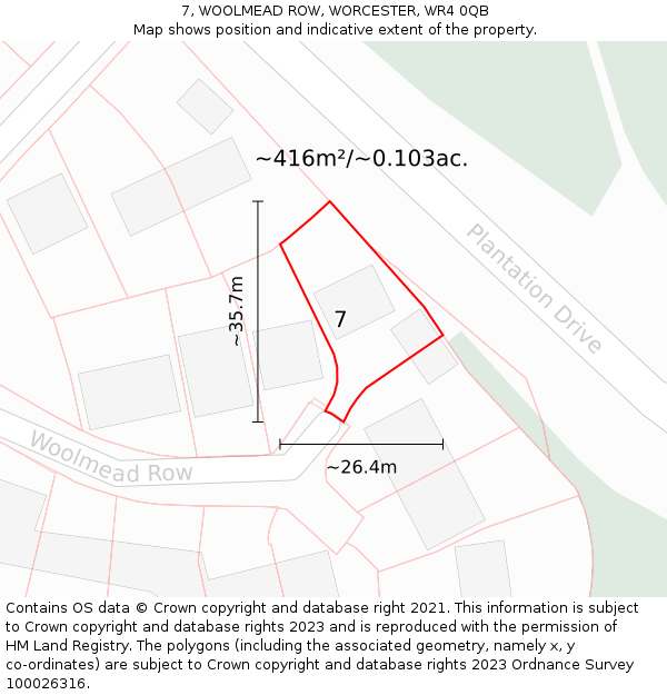 7, WOOLMEAD ROW, WORCESTER, WR4 0QB: Plot and title map