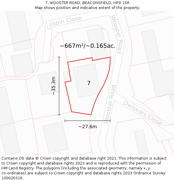 7, WOOSTER ROAD, BEACONSFIELD, HP9 1SR: Plot and title map