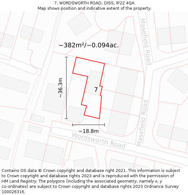 7, WORDSWORTH ROAD, DISS, IP22 4QA: Plot and title map