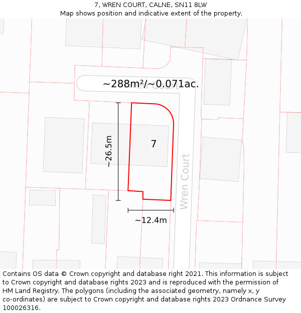 7, WREN COURT, CALNE, SN11 8LW: Plot and title map