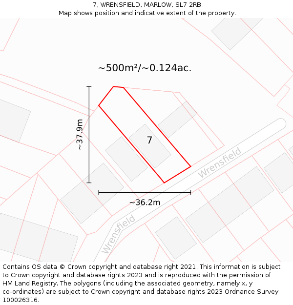 7, WRENSFIELD, MARLOW, SL7 2RB: Plot and title map