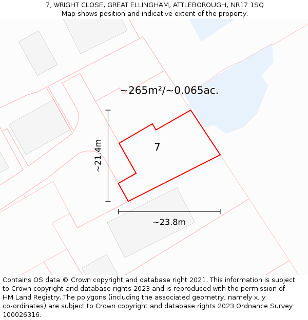 7, WRIGHT CLOSE, GREAT ELLINGHAM, ATTLEBOROUGH, NR17 1SQ: Plot and title map