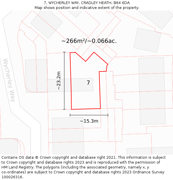 7, WYCHERLEY WAY, CRADLEY HEATH, B64 6DA: Plot and title map