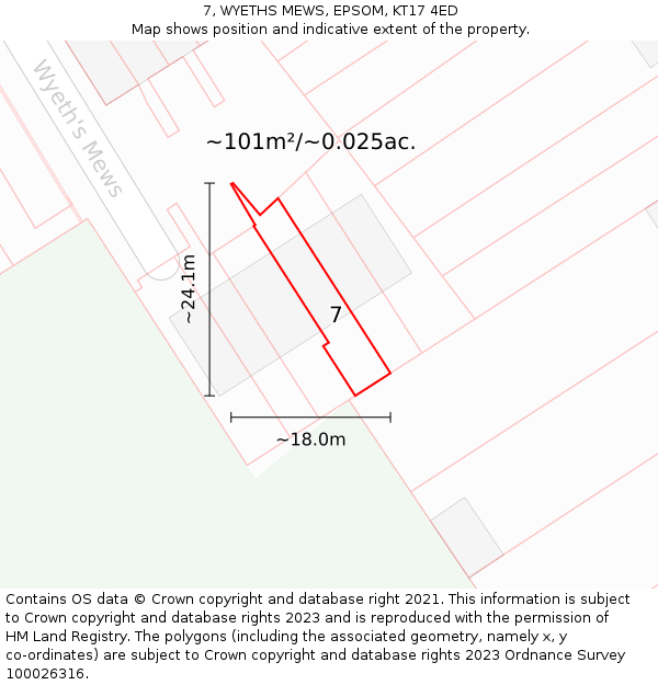 7, WYETHS MEWS, EPSOM, KT17 4ED: Plot and title map