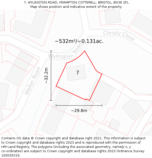 7, WYLINGTON ROAD, FRAMPTON COTTERELL, BRISTOL, BS36 2FL: Plot and title map