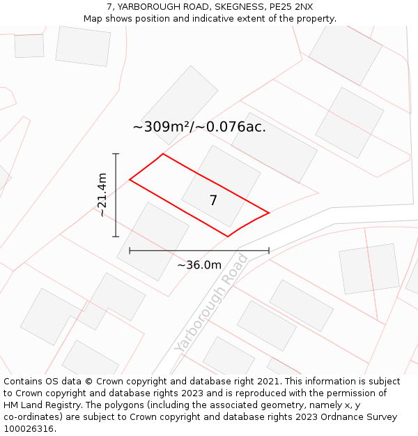 7, YARBOROUGH ROAD, SKEGNESS, PE25 2NX: Plot and title map