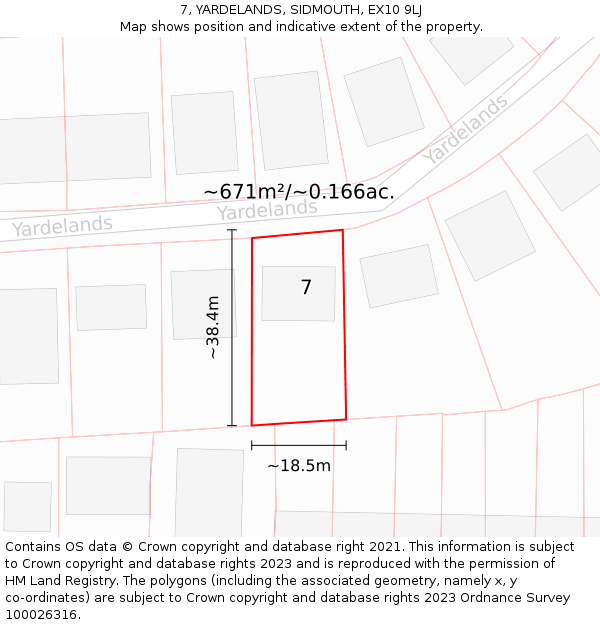 7, YARDELANDS, SIDMOUTH, EX10 9LJ: Plot and title map