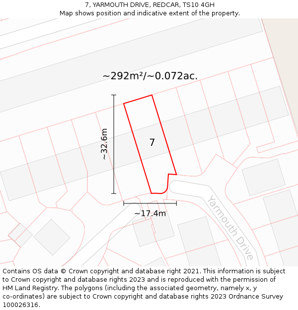 7, YARMOUTH DRIVE, REDCAR, TS10 4GH: Plot and title map