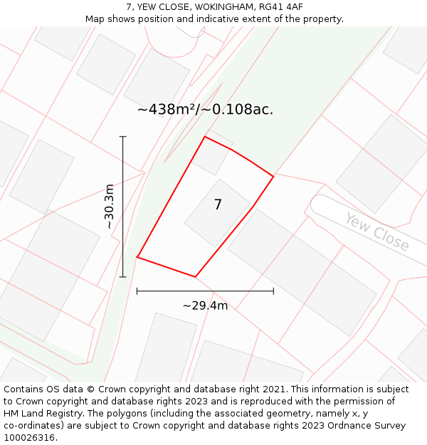 7, YEW CLOSE, WOKINGHAM, RG41 4AF: Plot and title map