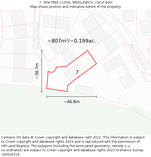 7, YEW TREE CLOSE, MIDDLEWICH, CW10 9QH: Plot and title map