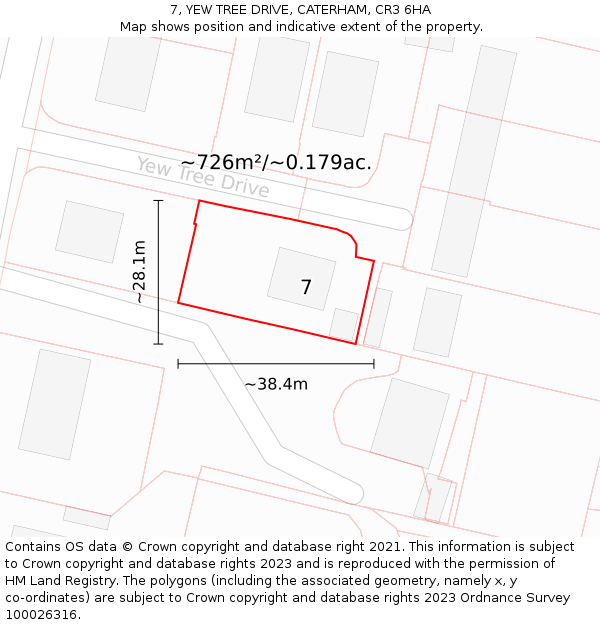 7, YEW TREE DRIVE, CATERHAM, CR3 6HA: Plot and title map