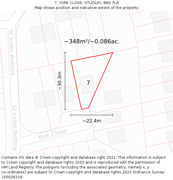 7, YORK CLOSE, STUDLEY, B80 7LA: Plot and title map